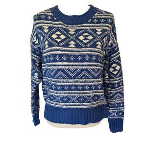 American Eagle Christmas Holiday WInter Knit Blue & White Sweater Women's Small